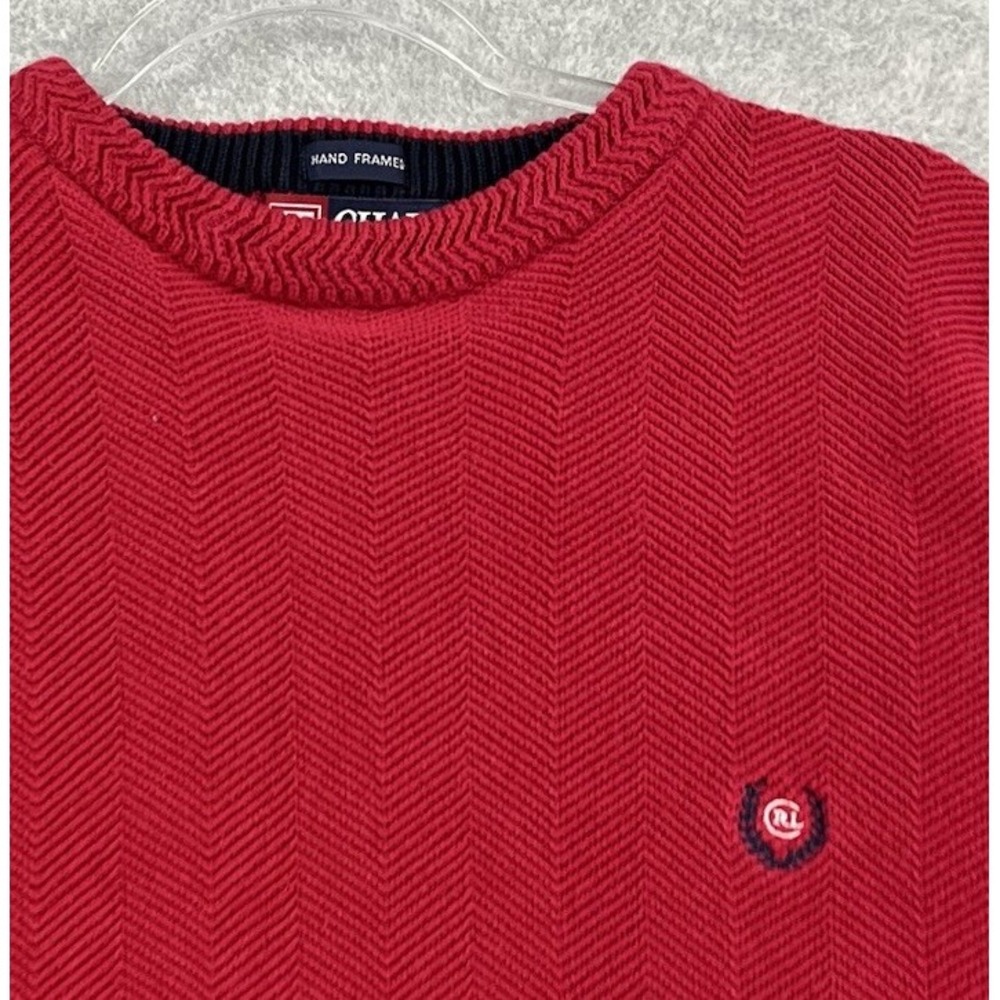 Vtg Chaps Ralph Lauren Pullover Herringbone Sweater Mens M Red Hand Framed Knit